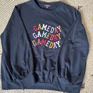 Vince Camuto Game Day Sweatshirt Women's Size Large Navy Blue Pullover Crew Neck